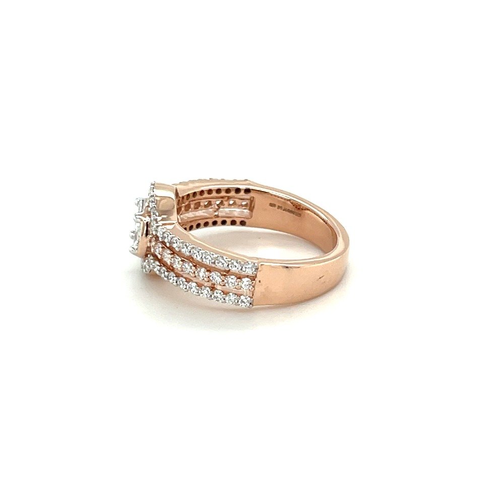 Trio Split Shank Halo Diamond Engagement Ring in 14k Rose Gold