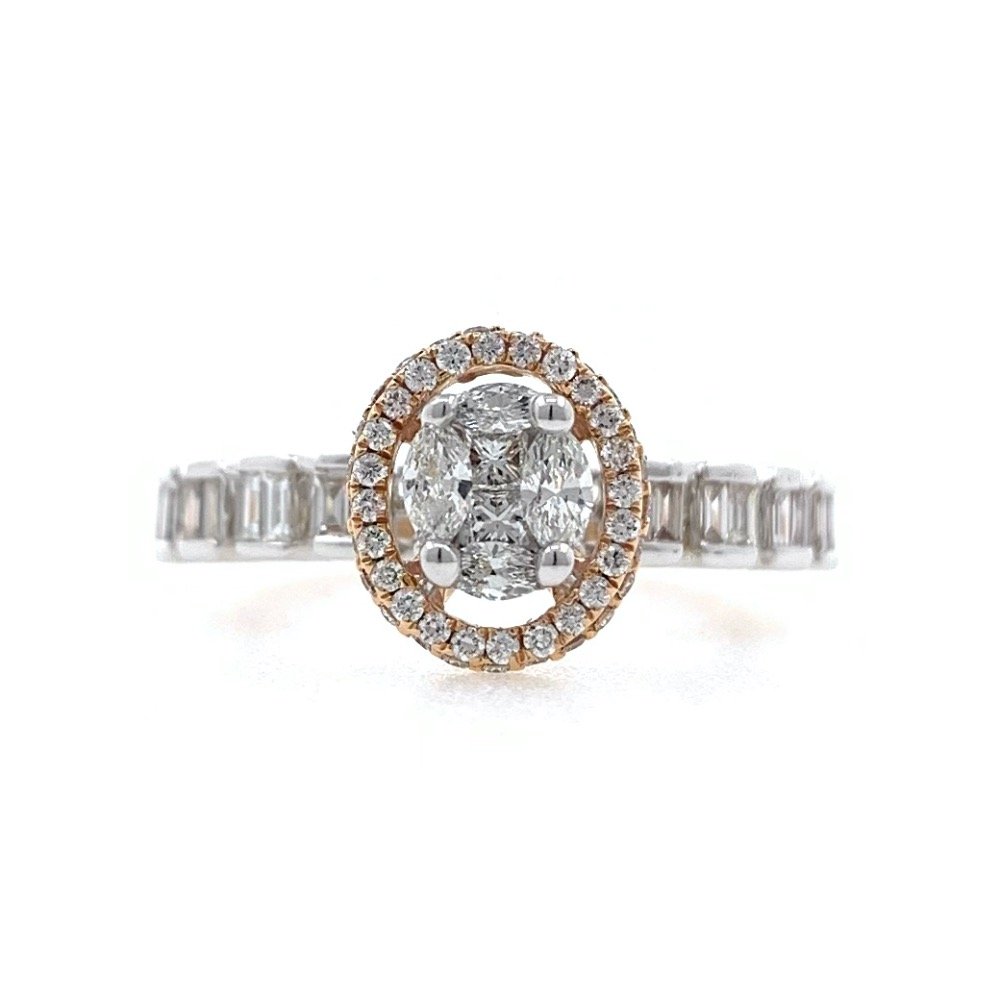 Mooi Diamond ring with pressure Setting using Marquise Princess Baguette and Round Diamonds 0LR40